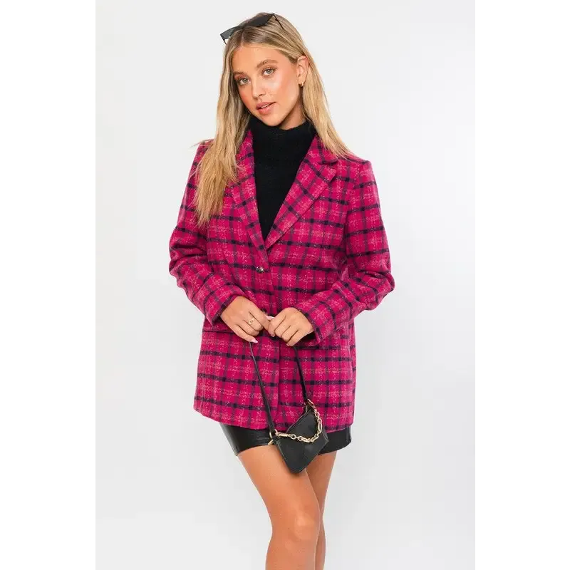 Single Button Plaid Blazer