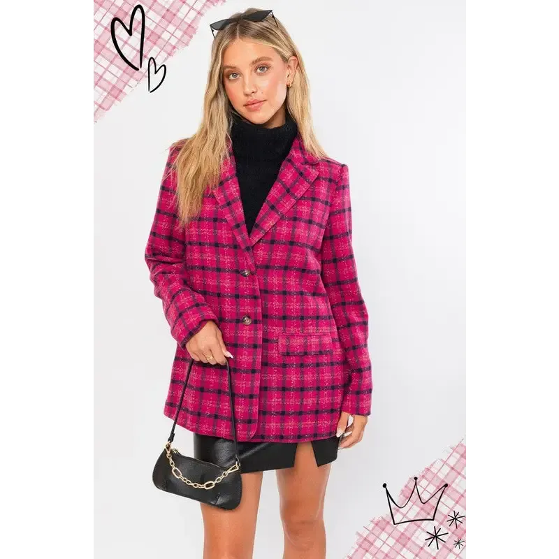 Single Button Plaid Blazer