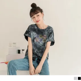 SMILE PRINTED COTTON ROUND NECK SHORT SLEEVE TOPS