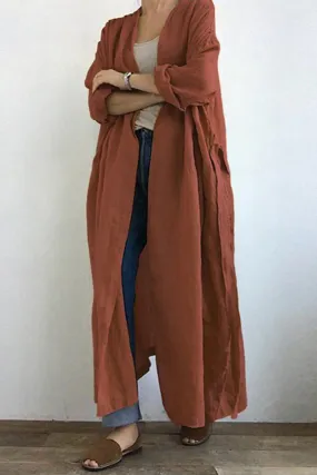 Solid Color Pocketed Long Trench Coat