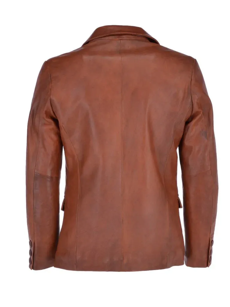 Tan Brown Genuine Leather Blazer