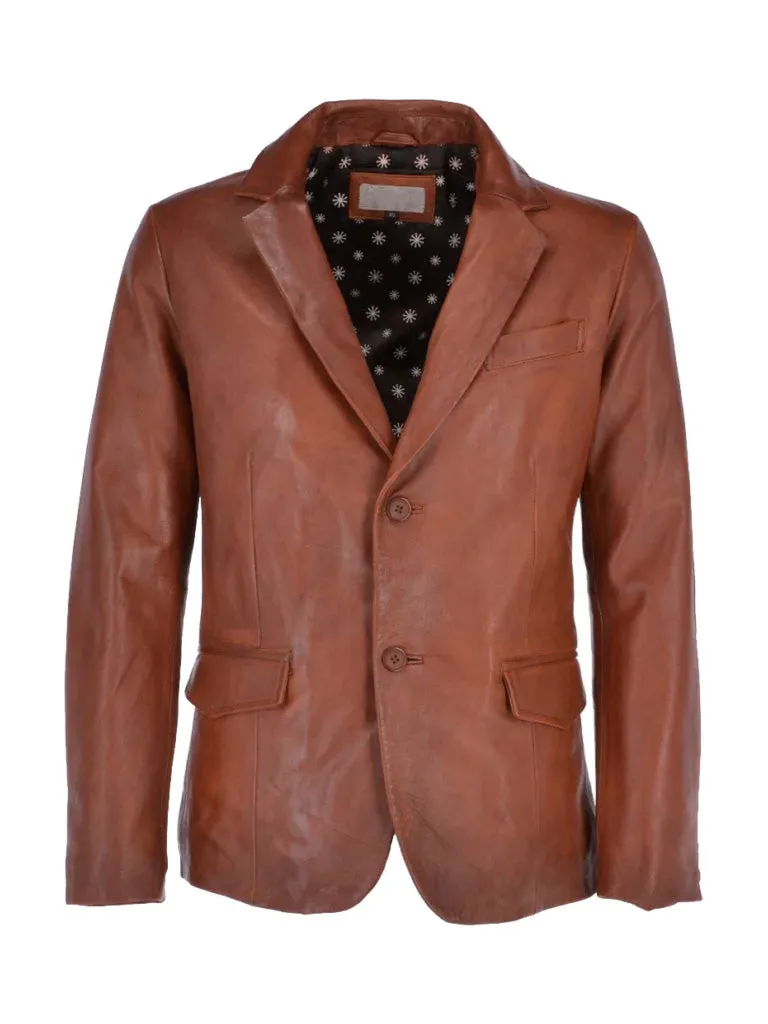 Tan Brown Genuine Leather Blazer