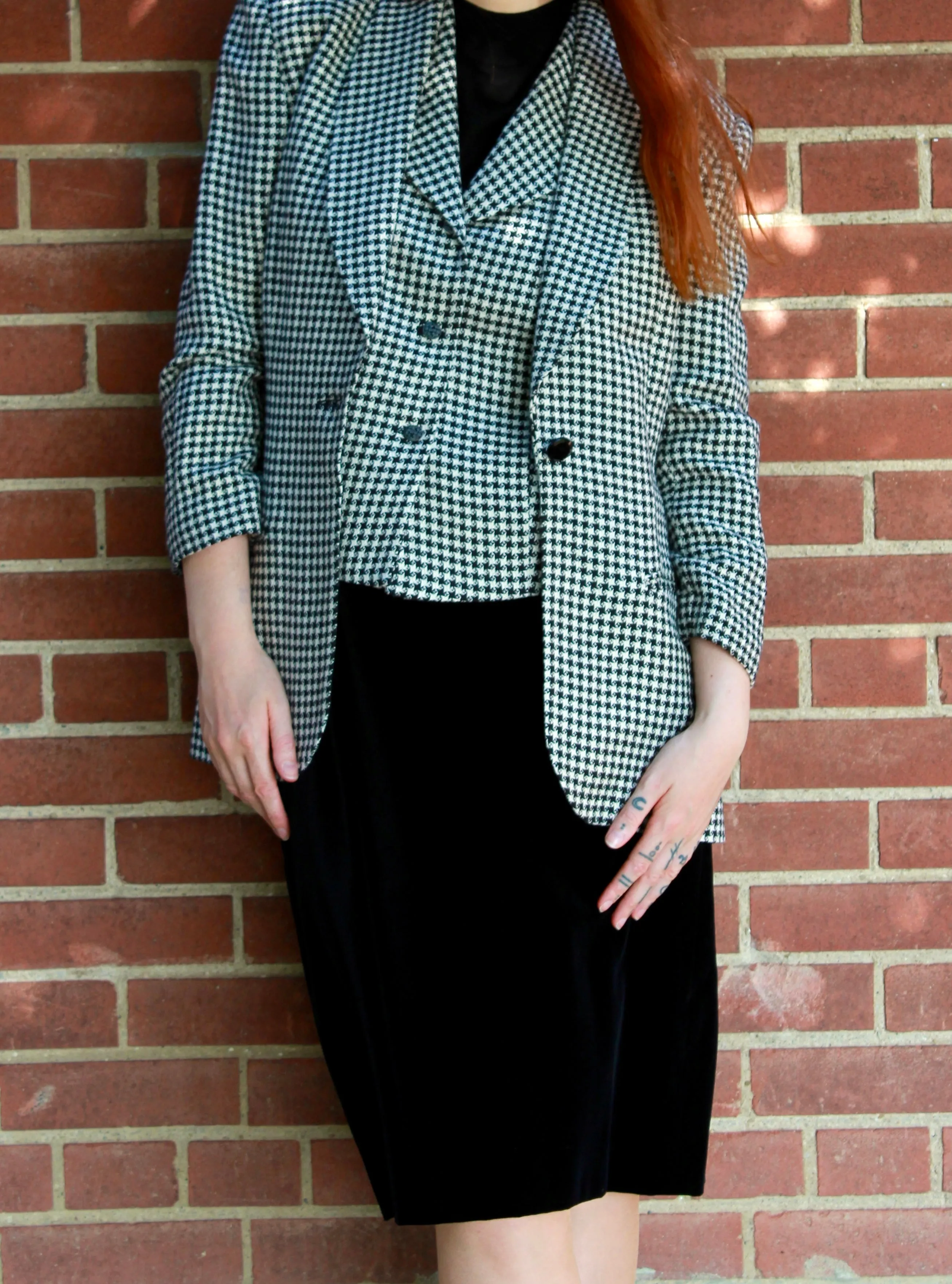 Vintage 1990s Black & White Houndstooth Jacket, B38